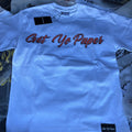 Get yo paper script logo tee (white&red)